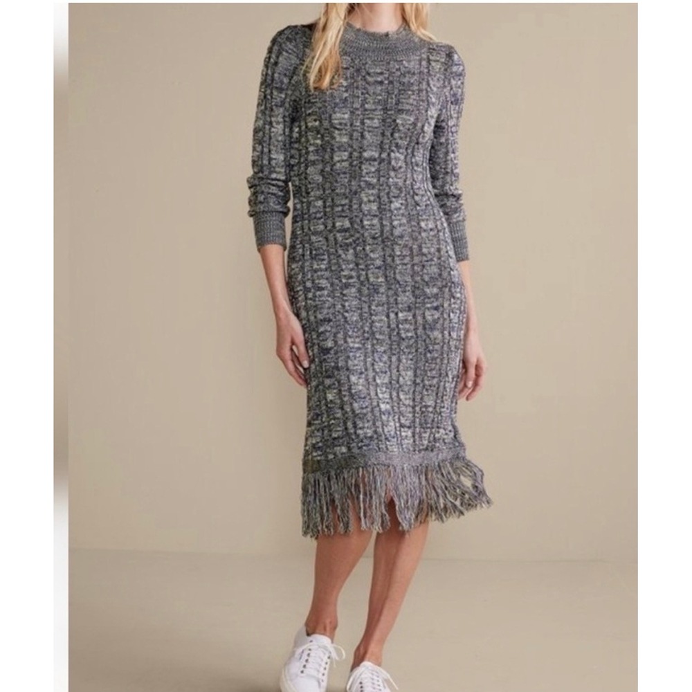 Soft Surroundings Neve Sweater Dress Charcoal Grey Fringe Hem Size XL Cozy NWT